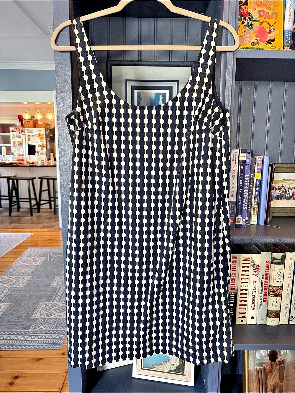 Boden Geometric Mini Dress in Blue & White Size 4.